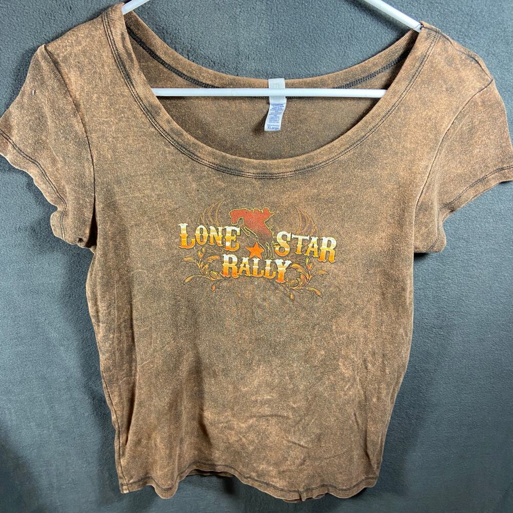 y2k women tee XL western rodeo brown 2009 lone star ralley texas cowgirl cowboy